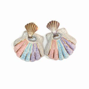Colorful Pastel w/Gold Sea Shell Shaped Earrings